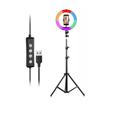 TRIPODE EXTENSIBLE 2MTS + ARO DE LUZ RGB 26CM